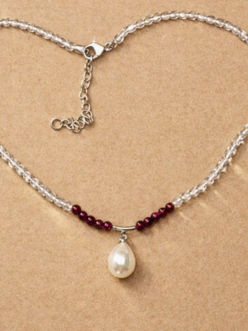 Faceted Quartz and Garnet with Dangling Freshwater Pearl Necklace.